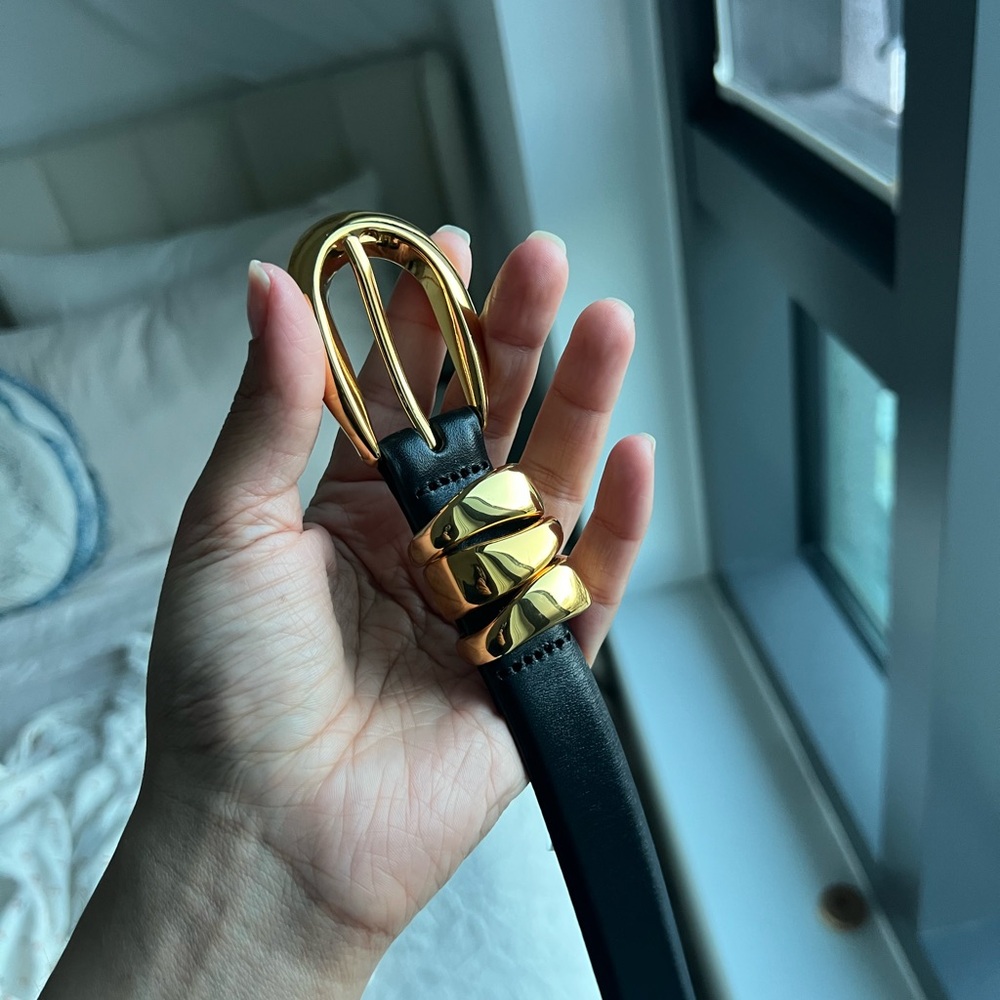 MADEWELL - triple metal keeper belt in leather - Gold Buckle Black leather